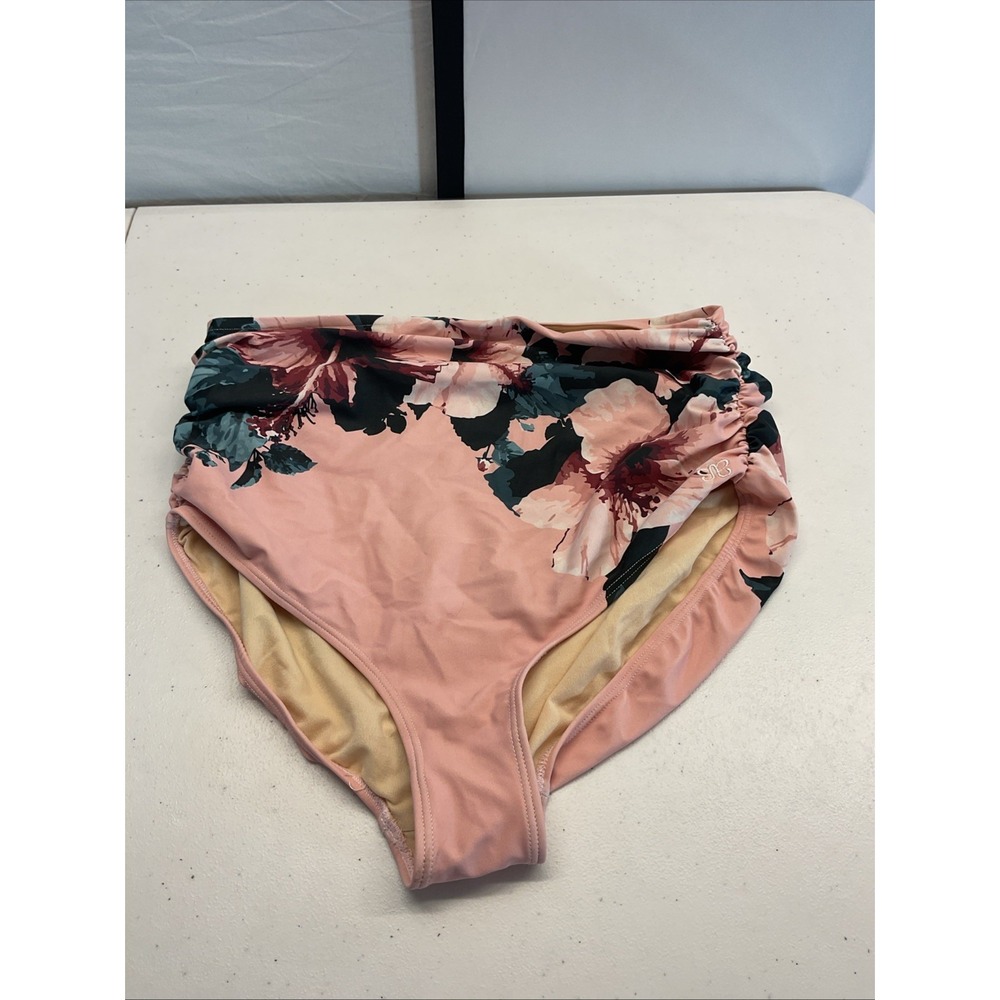 ALBION Pink Floral High Waist Bikini Swimsuit Bottom Size L Full Coverage Gather